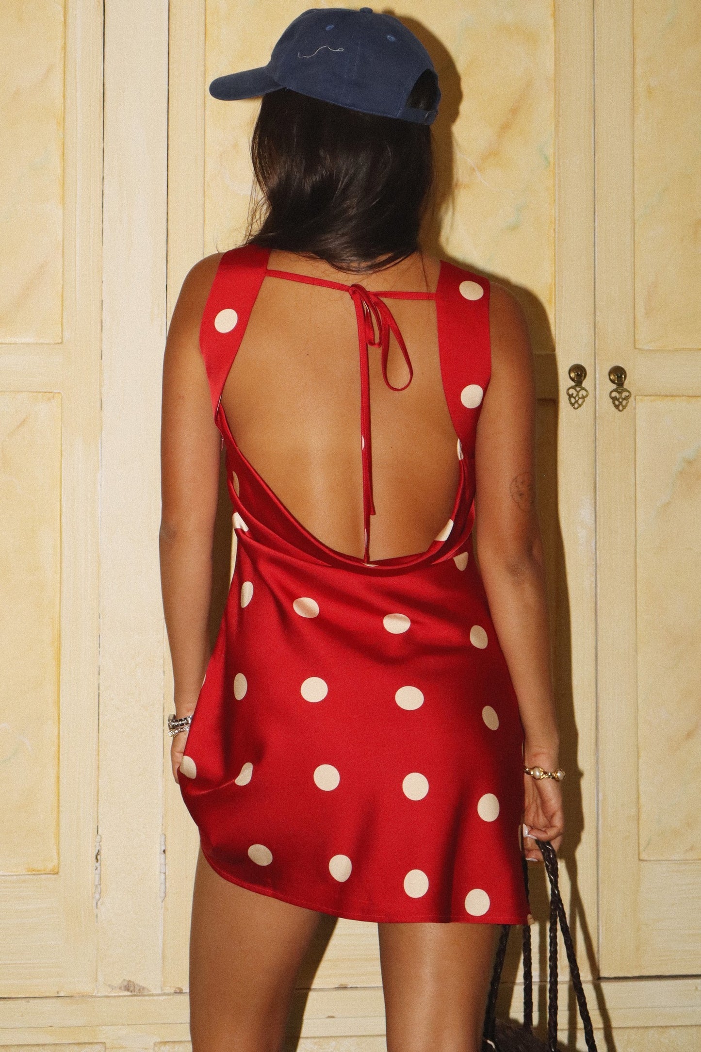 Polka Dot Open Back Mini Dress Red - Clothe Boutique
