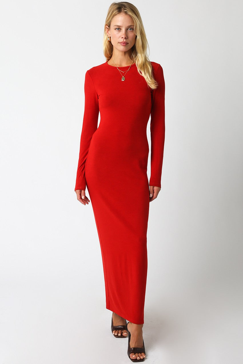 Long Sleeve Knit Maxi Dress Scarlet
