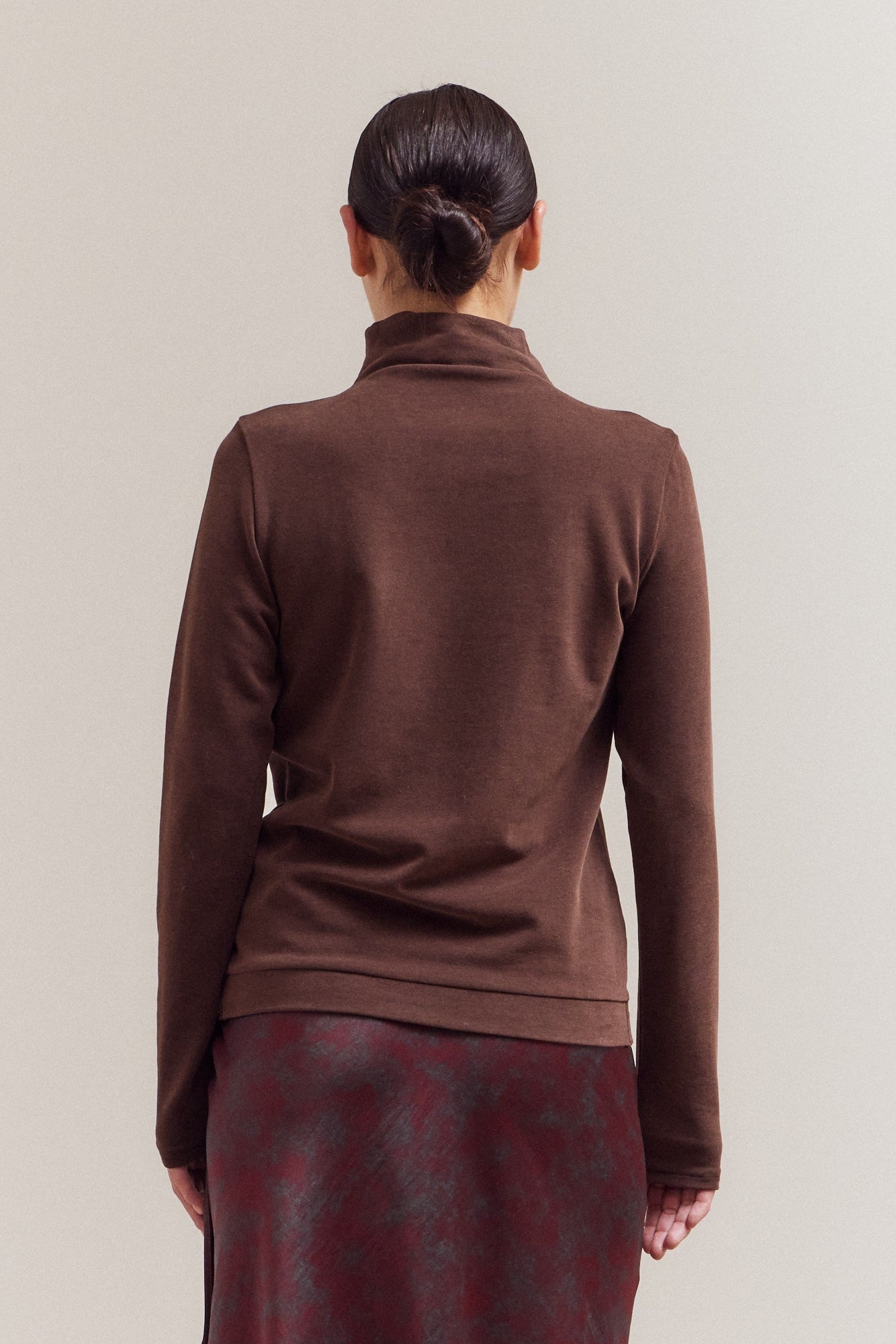 Mock Neck Long Sleeve Top Chocolate