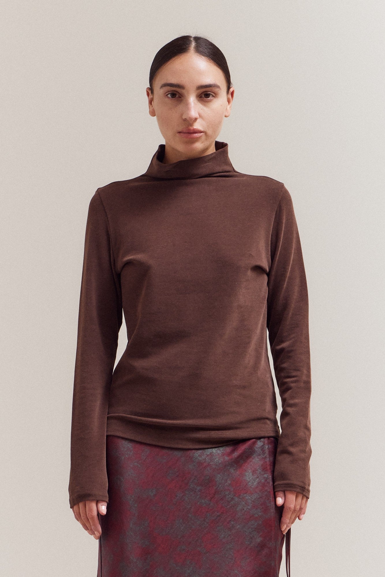 Mock Neck Long Sleeve Top Chocolate