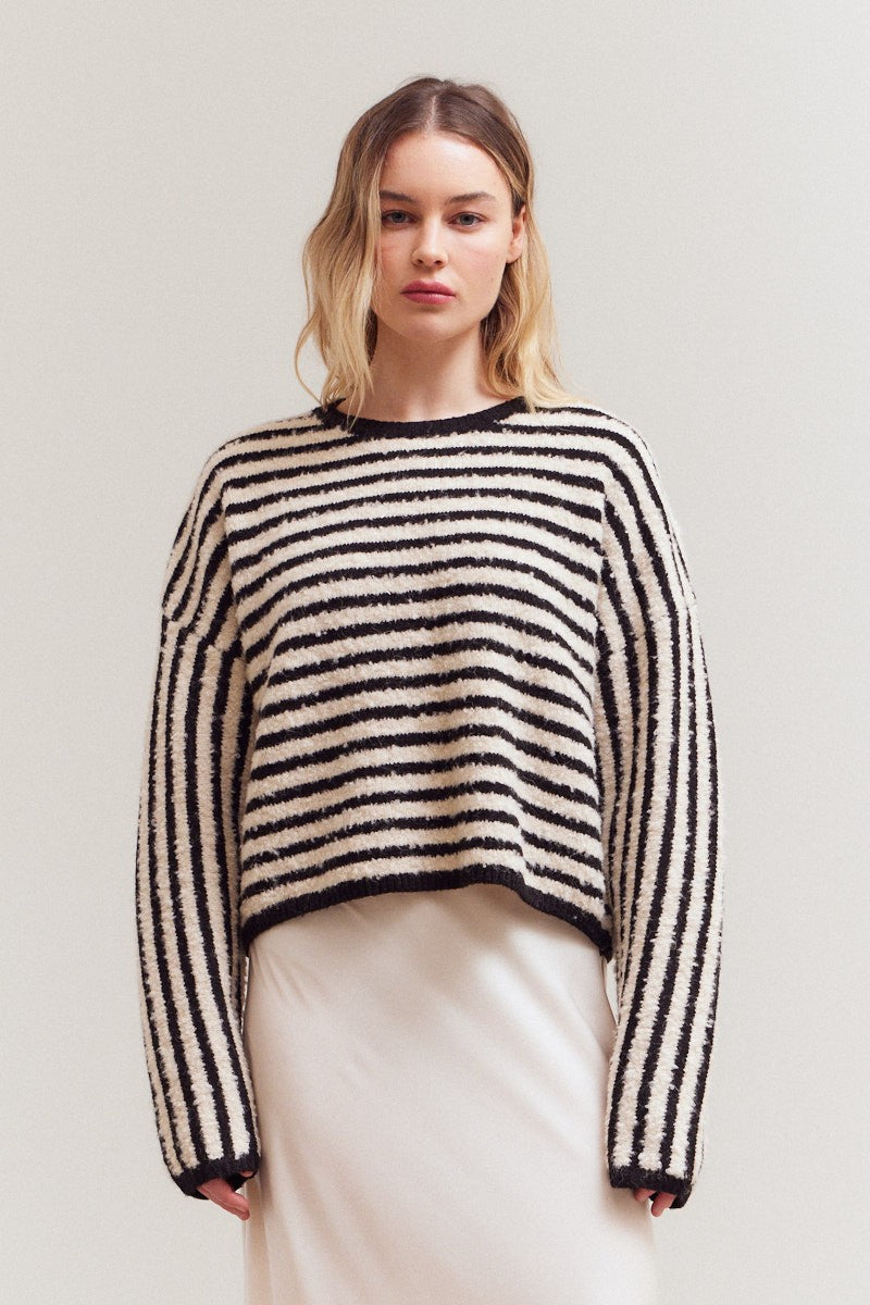 Black Striped Casual Knit Top