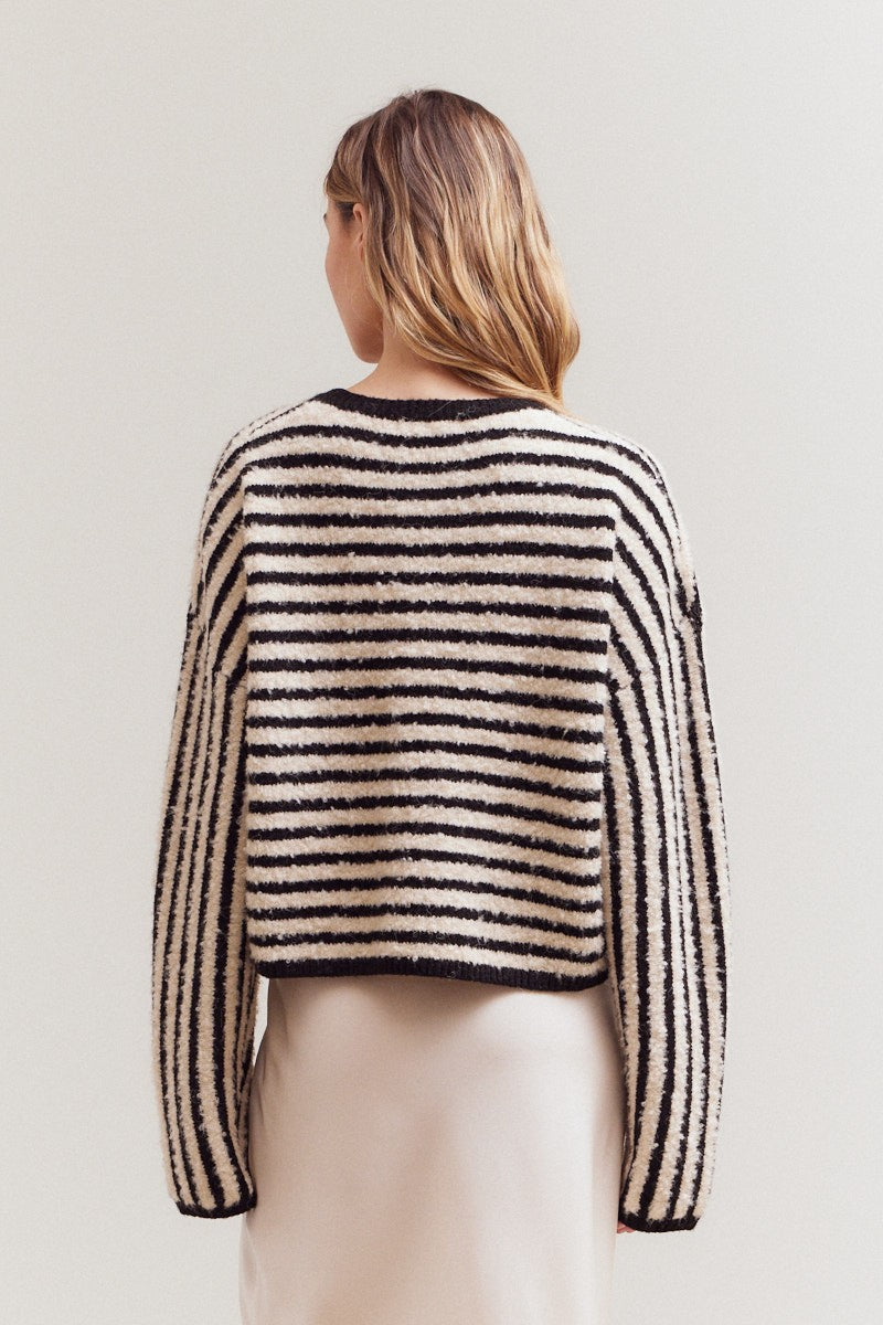Black Striped Casual Knit Top