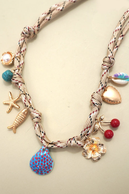 Corded Cherry Fish Charm Necklace