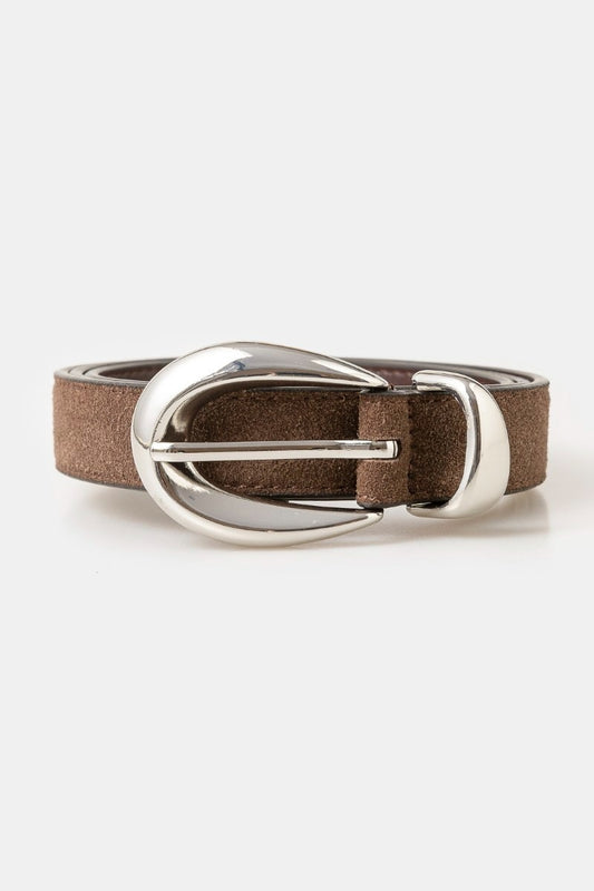 Oval Buckle Belt Silver/Brown