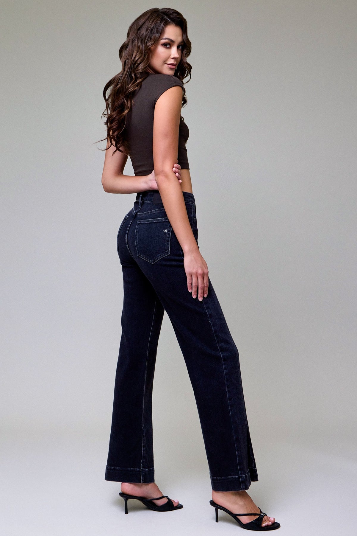 Charcoal Side Slit Straight Leg Jeans