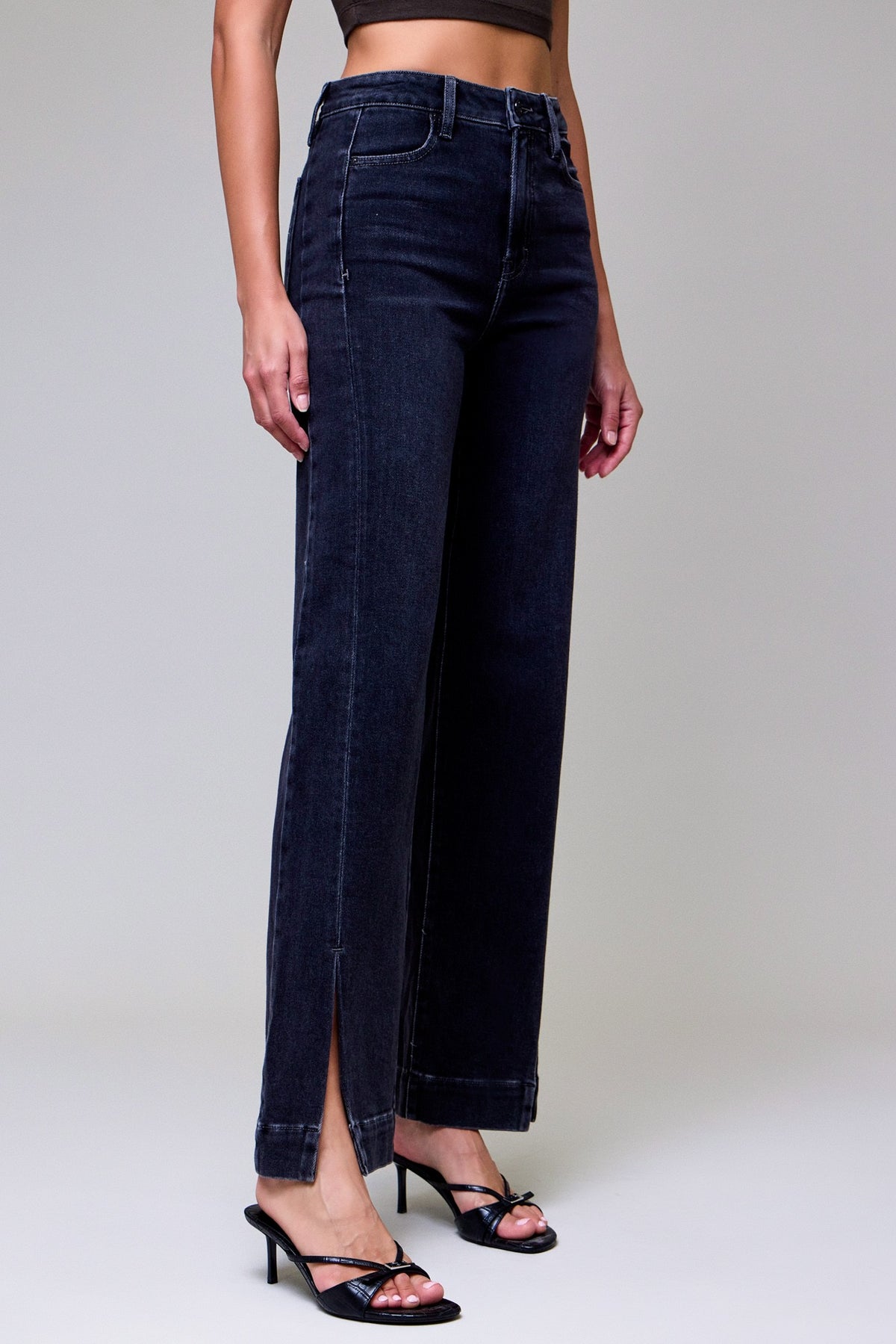 Charcoal Side Slit Straight Leg Jeans