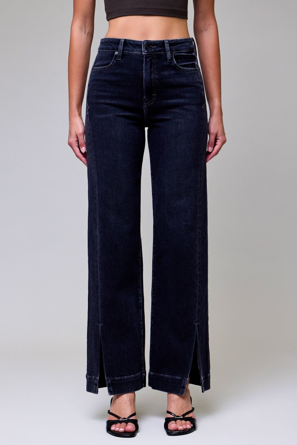Charcoal Side Slit Straight Leg Jeans