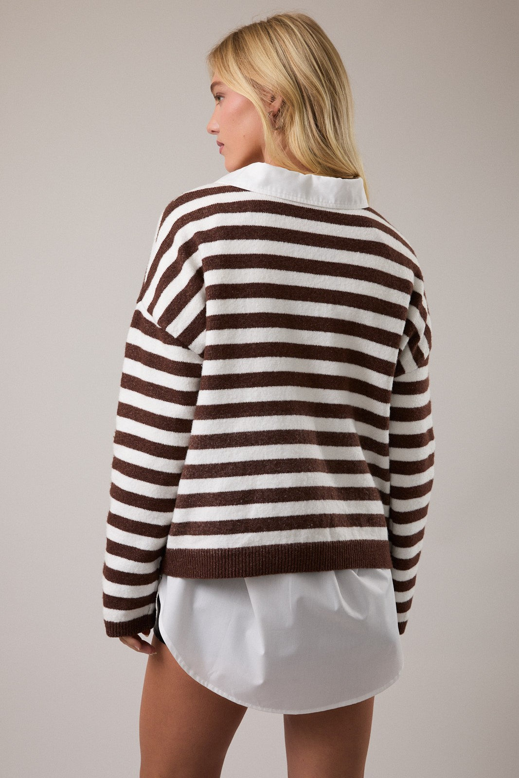 Brown/White Striped Soft Knit Cardigan - Clothe Boutique