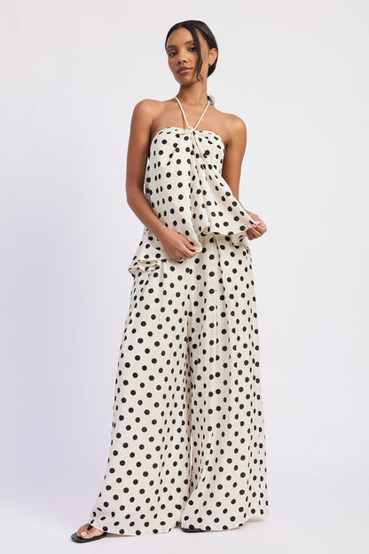 Linen Polka Dot Pants White - Clothe Boutique