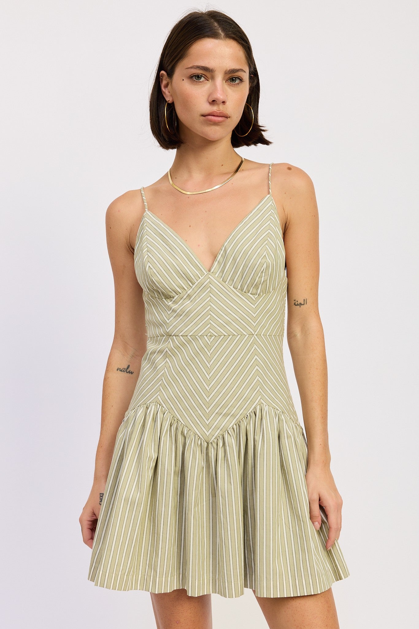 Sage Mini Ruffle Striped Dress - Clothe Boutique