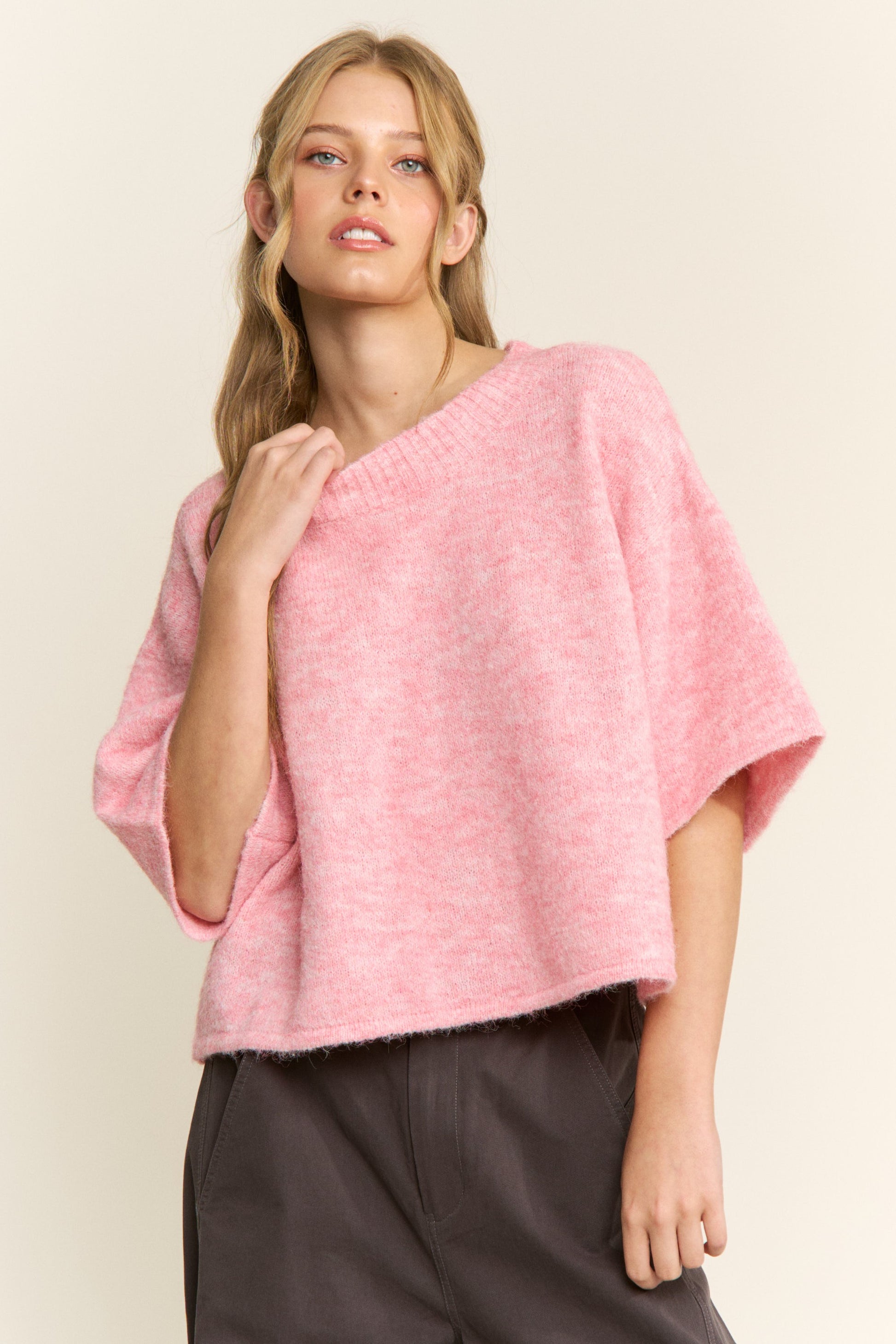 Susie Cropped Sweater Top Pink - Clothe Boutique