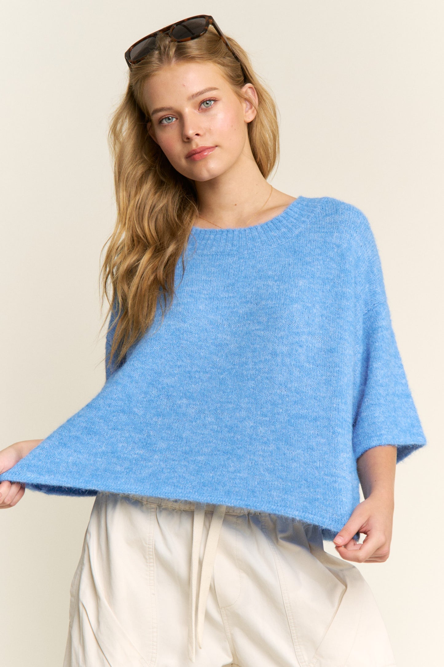 Susie Cropped Sweater Top Blue