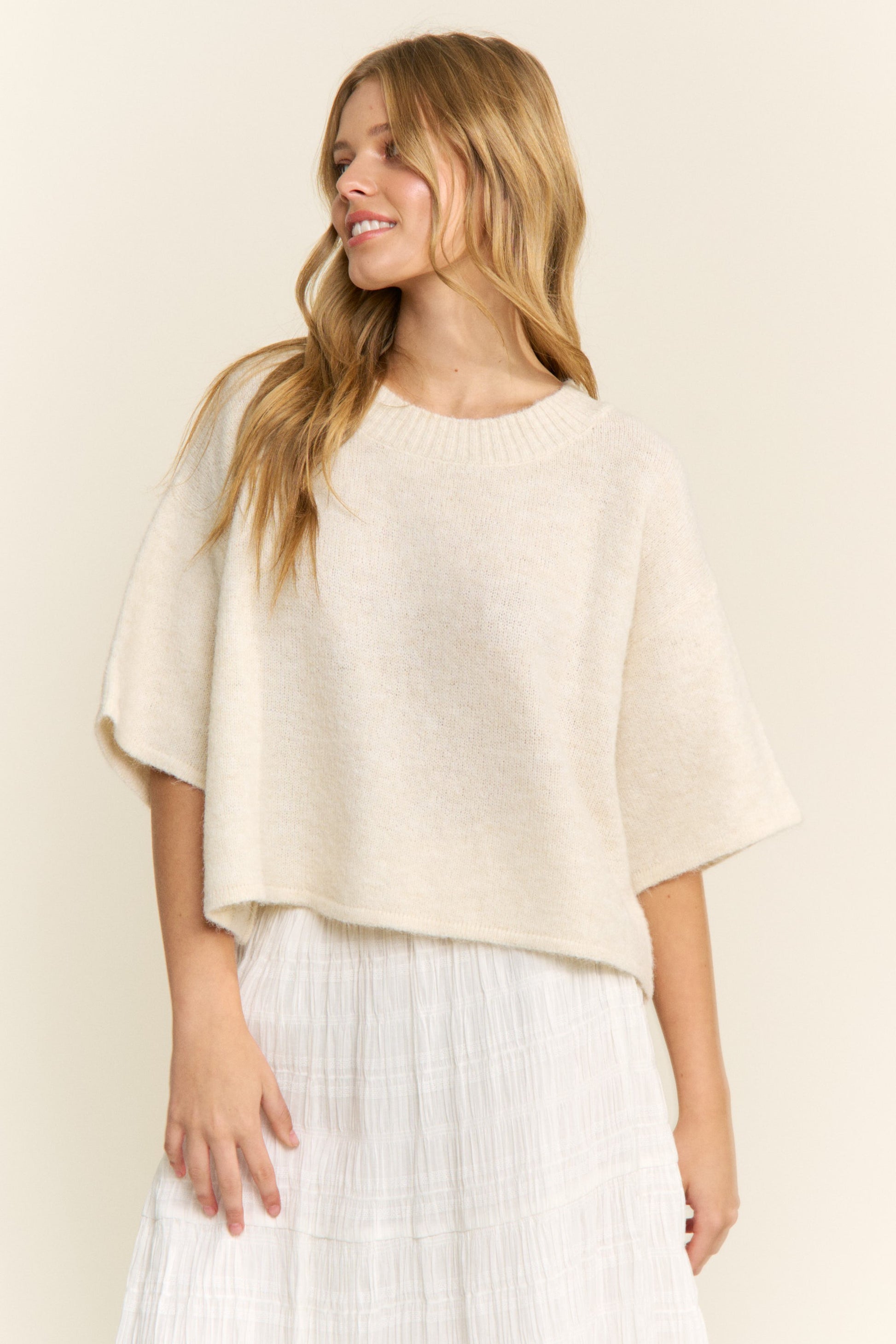 Susie Cropped Sweater Top Ivory - Clothe Boutique
