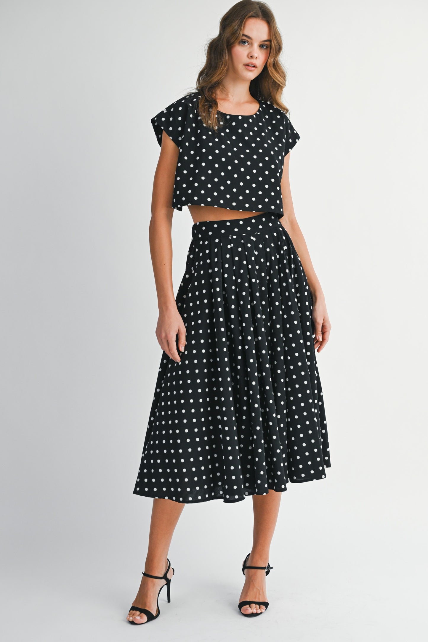 Polka Dot Crop Top & Midi Skirt Set of 2 - Clothe Boutique