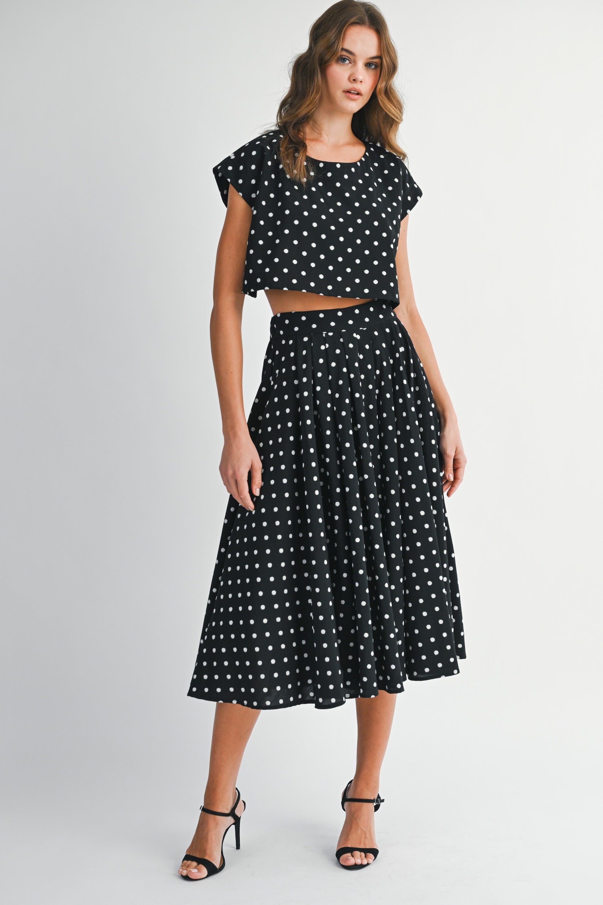 Polka Dot Crop Top & Midi Skirt Set of 2 - Clothe Boutique