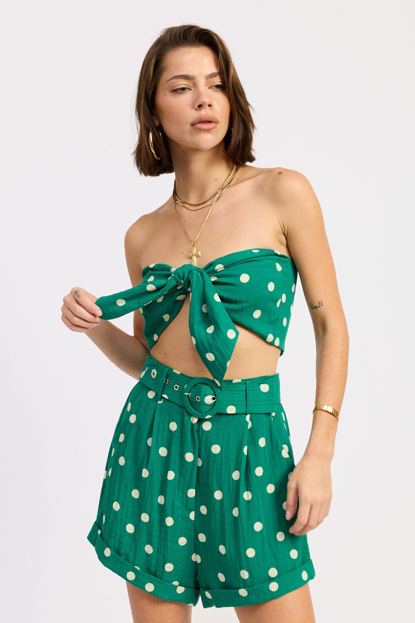 Green Polka Dot Scarf Top & Shorts Set Of 2 - Clothe Boutique