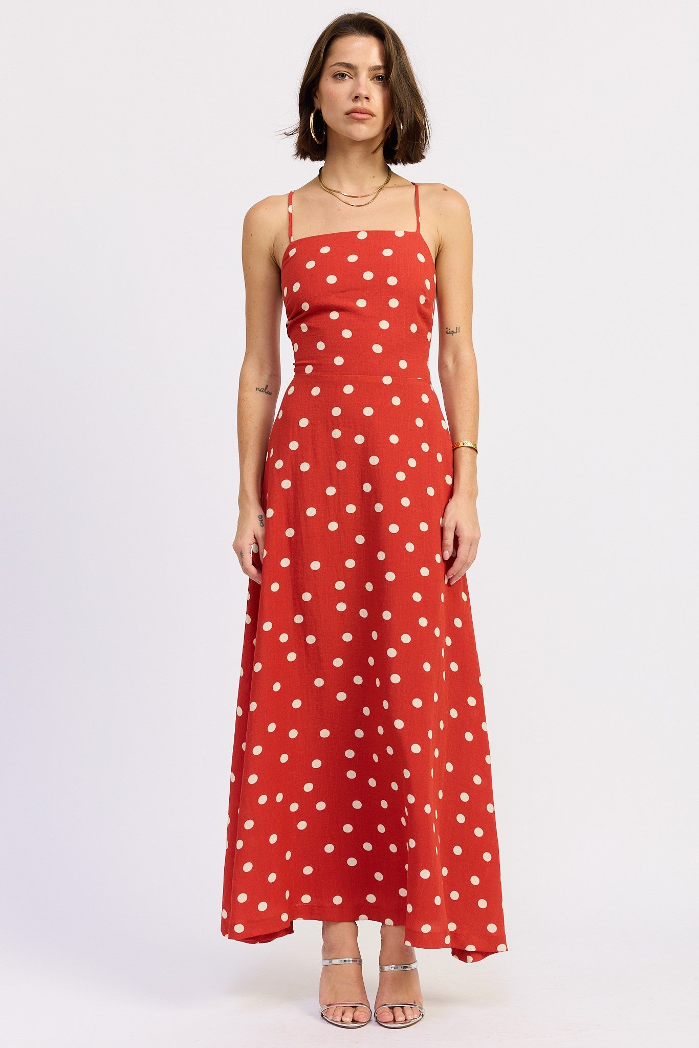 Red Polka Dot Squared Neck Maxi Dress - Clothe Boutique