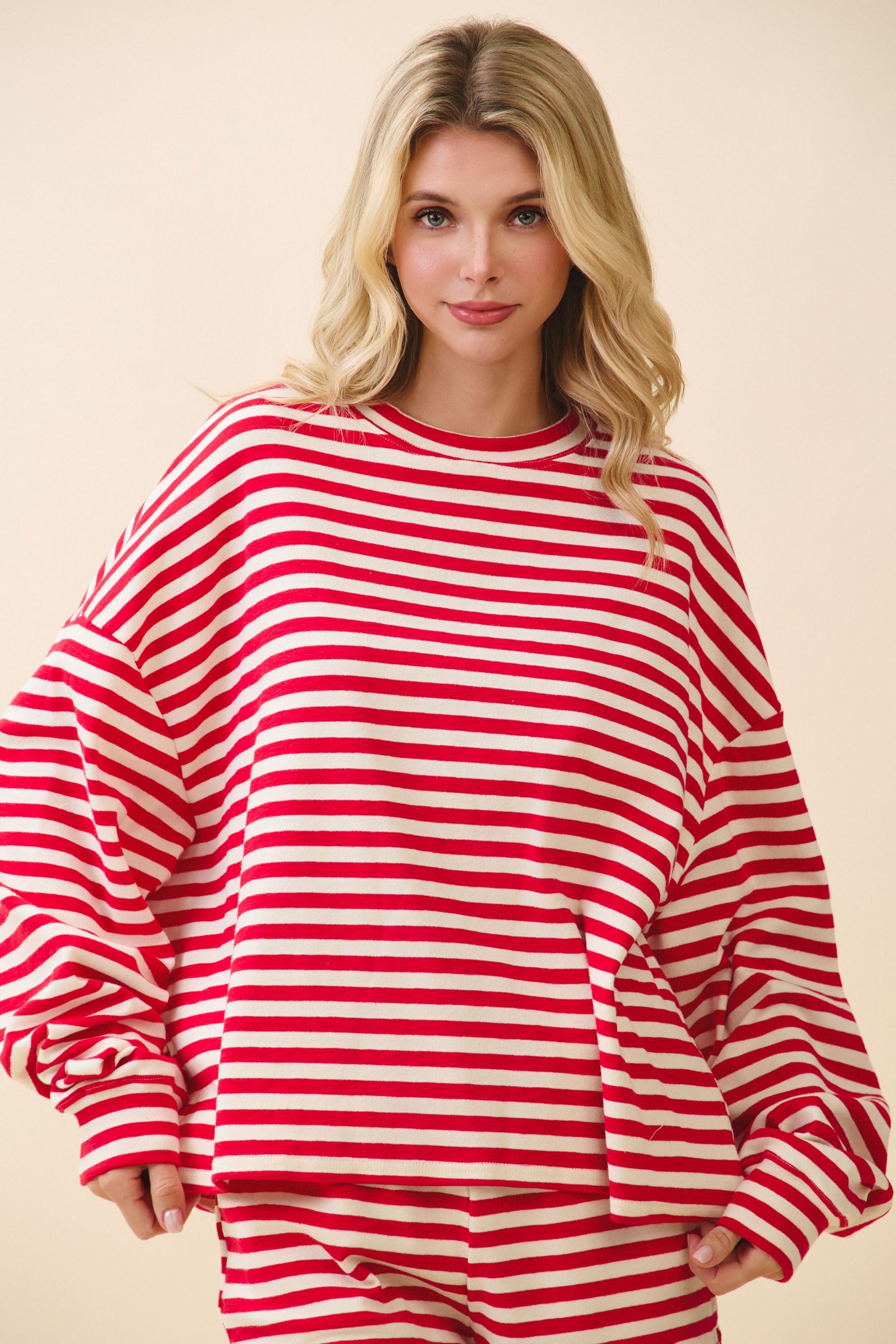 Red Striped Pullover & Shorts Set Of 2 - Clothe Boutique