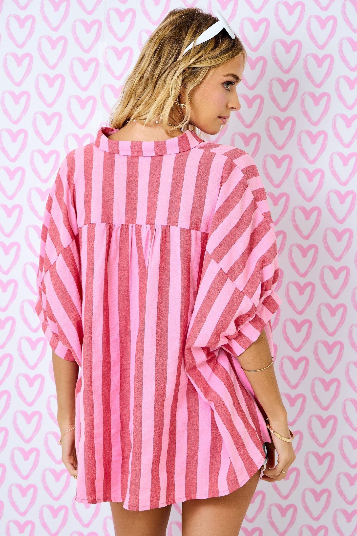 Red/Pink Striped Oversized Button-Down - Clothe Boutique