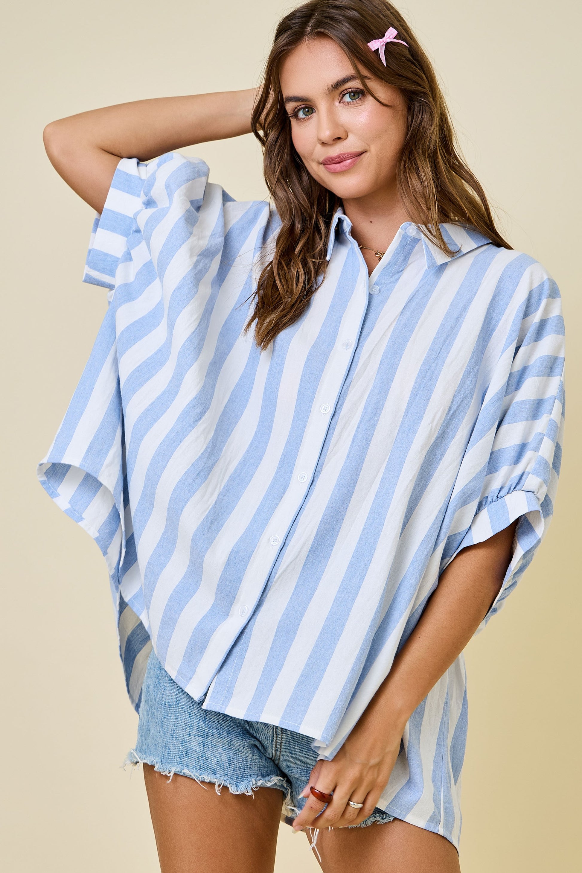 Light Blue Striped Oversized Button-Down - Clothe Boutique