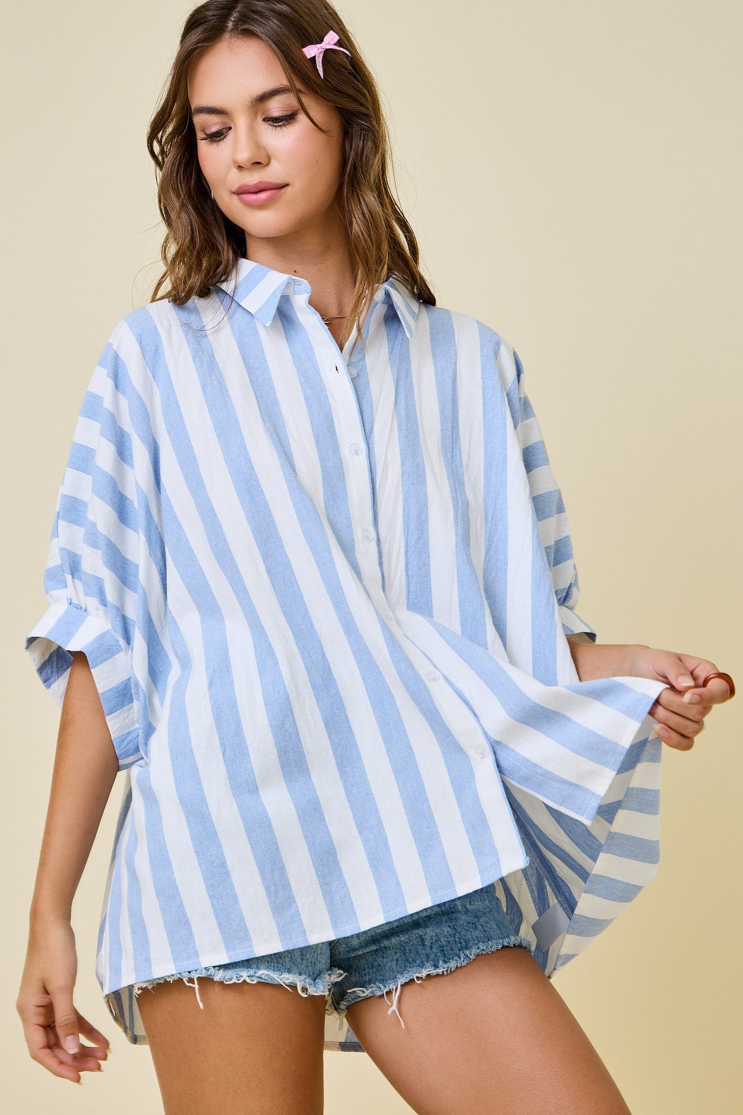 Light Blue Striped Oversized Button-Down - Clothe Boutique