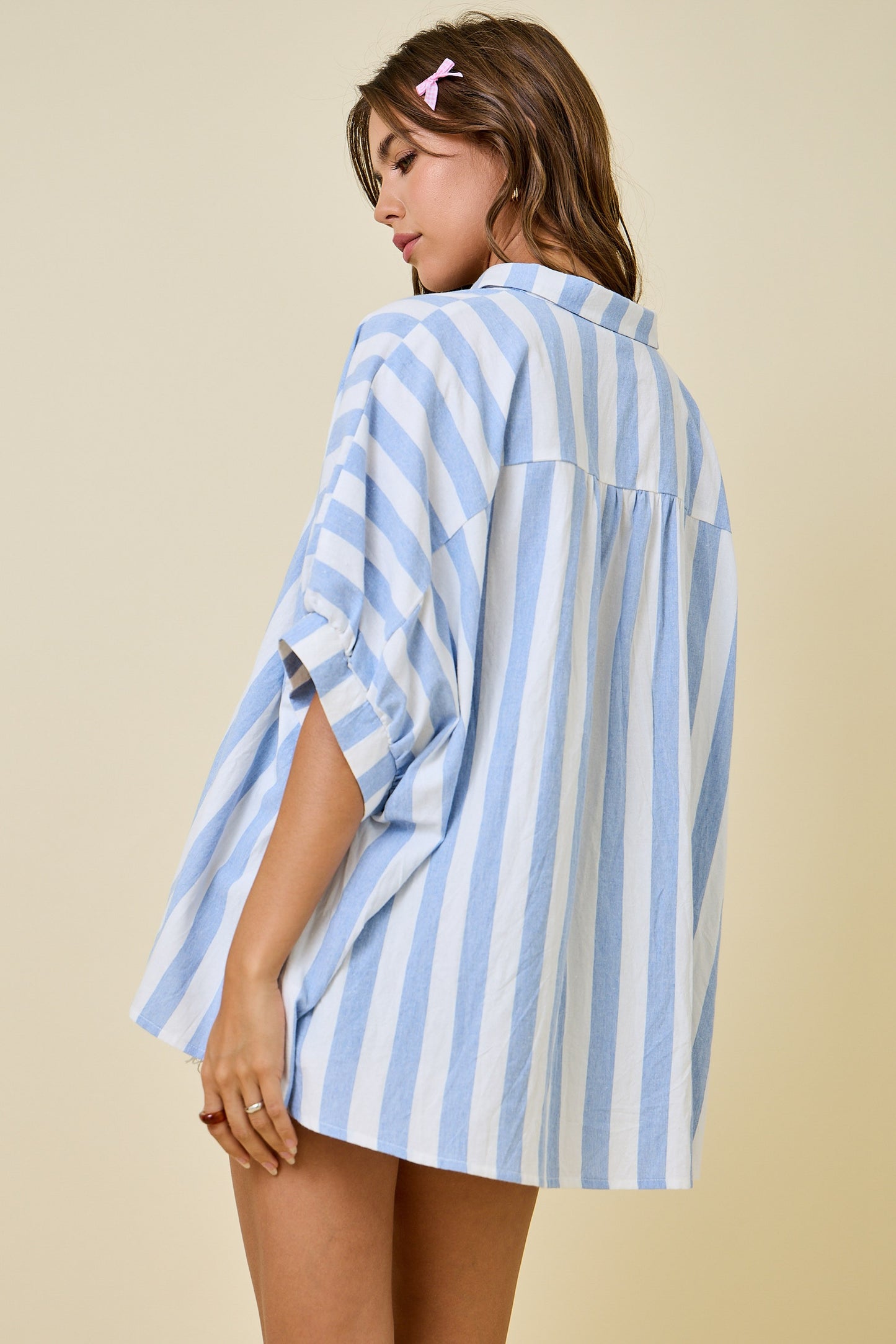 Light Blue Striped Oversized Button-Down - Clothe Boutique