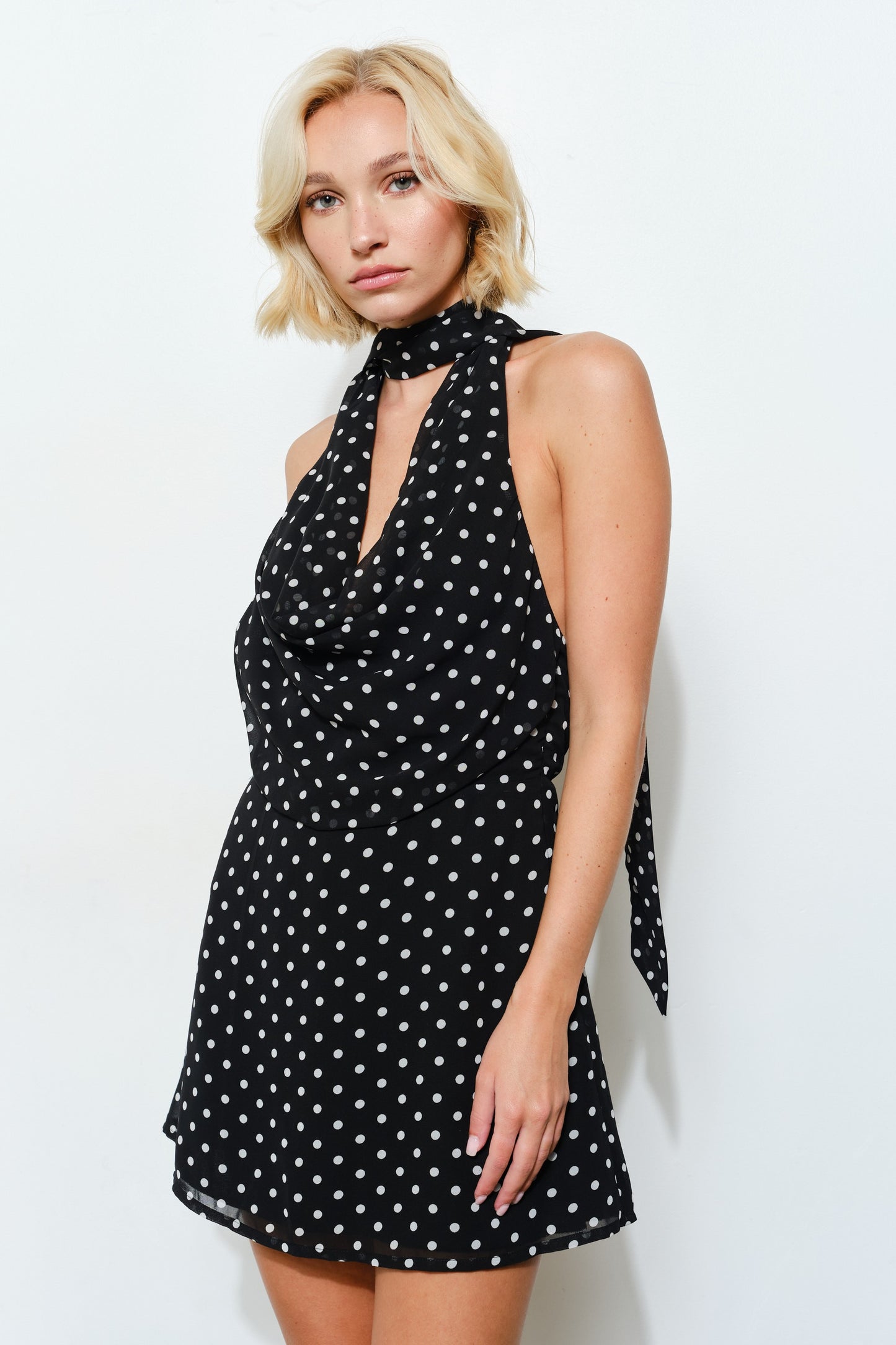 Neck Wrap Polka Dot Dress Black - Clothe Boutique