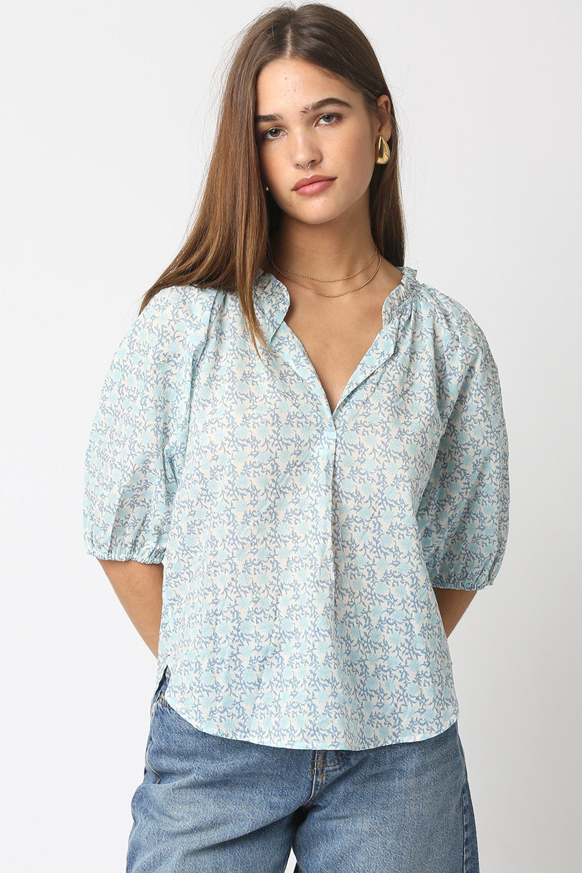 Alena Puff Sleeve Blouse Blue - Clothe Boutique