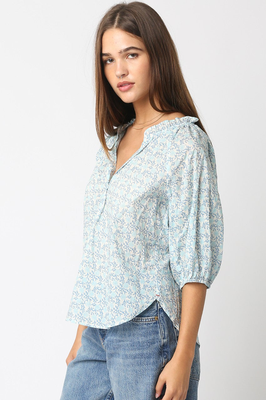 Alena Puff Sleeve Blouse Blue - Clothe Boutique