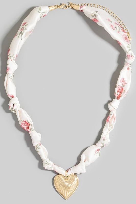 Textured Heart Bandana Necklace Pink