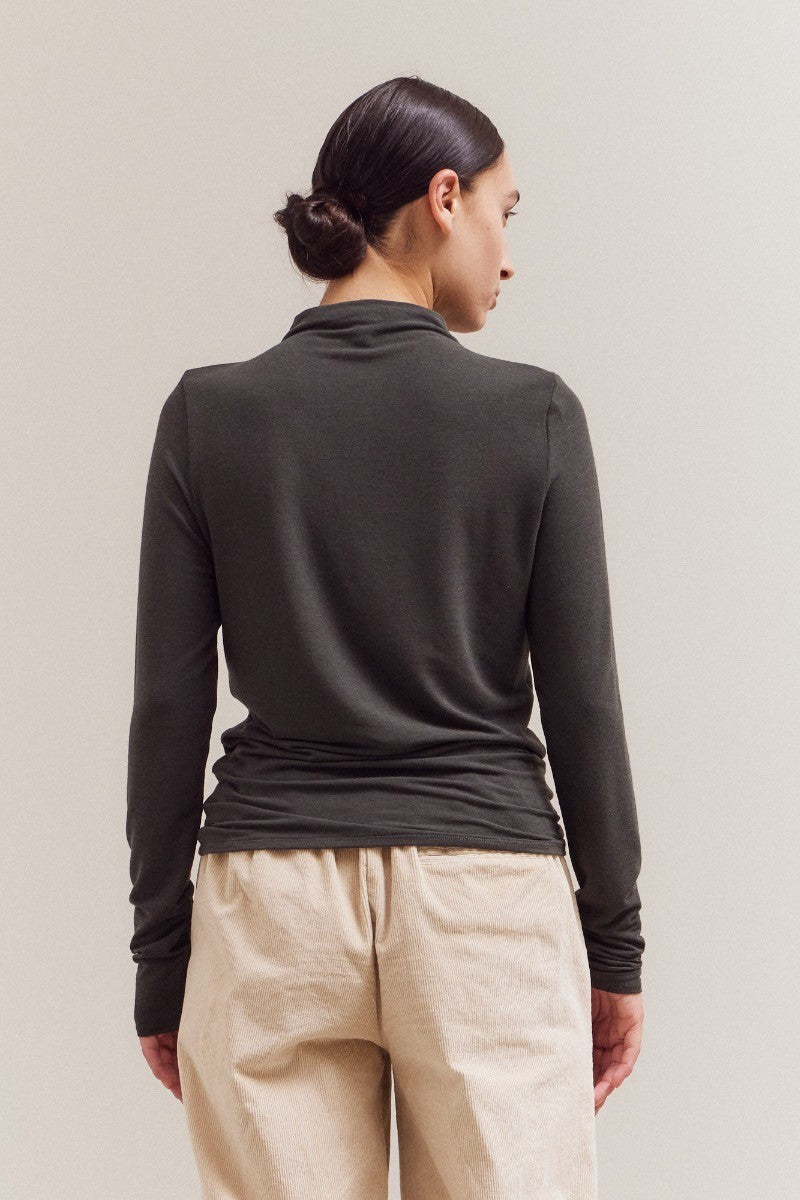 Mock Neck Fitted Top Deep Forest