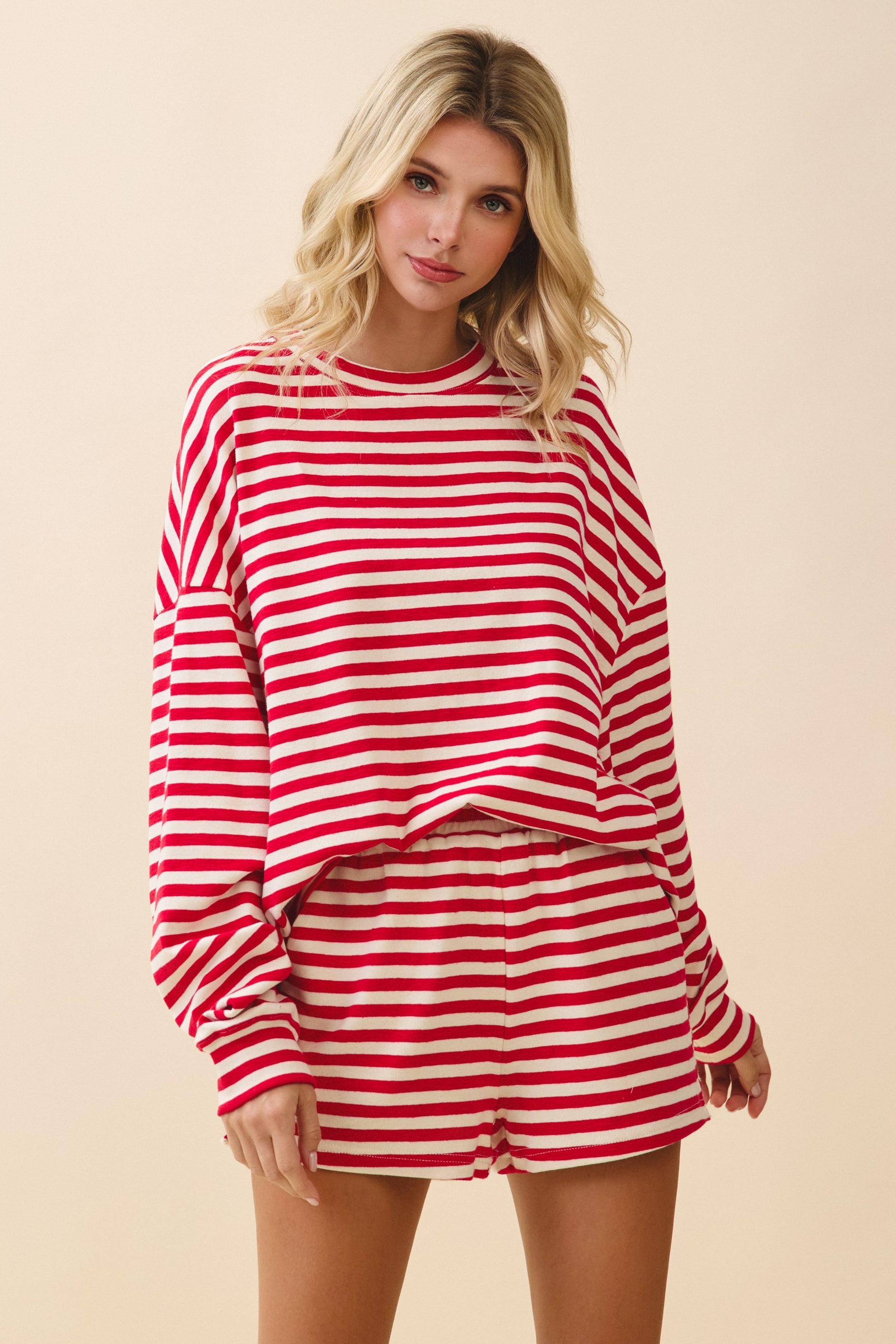 Red Striped Pullover & Shorts Set Of 2 - Clothe Boutique