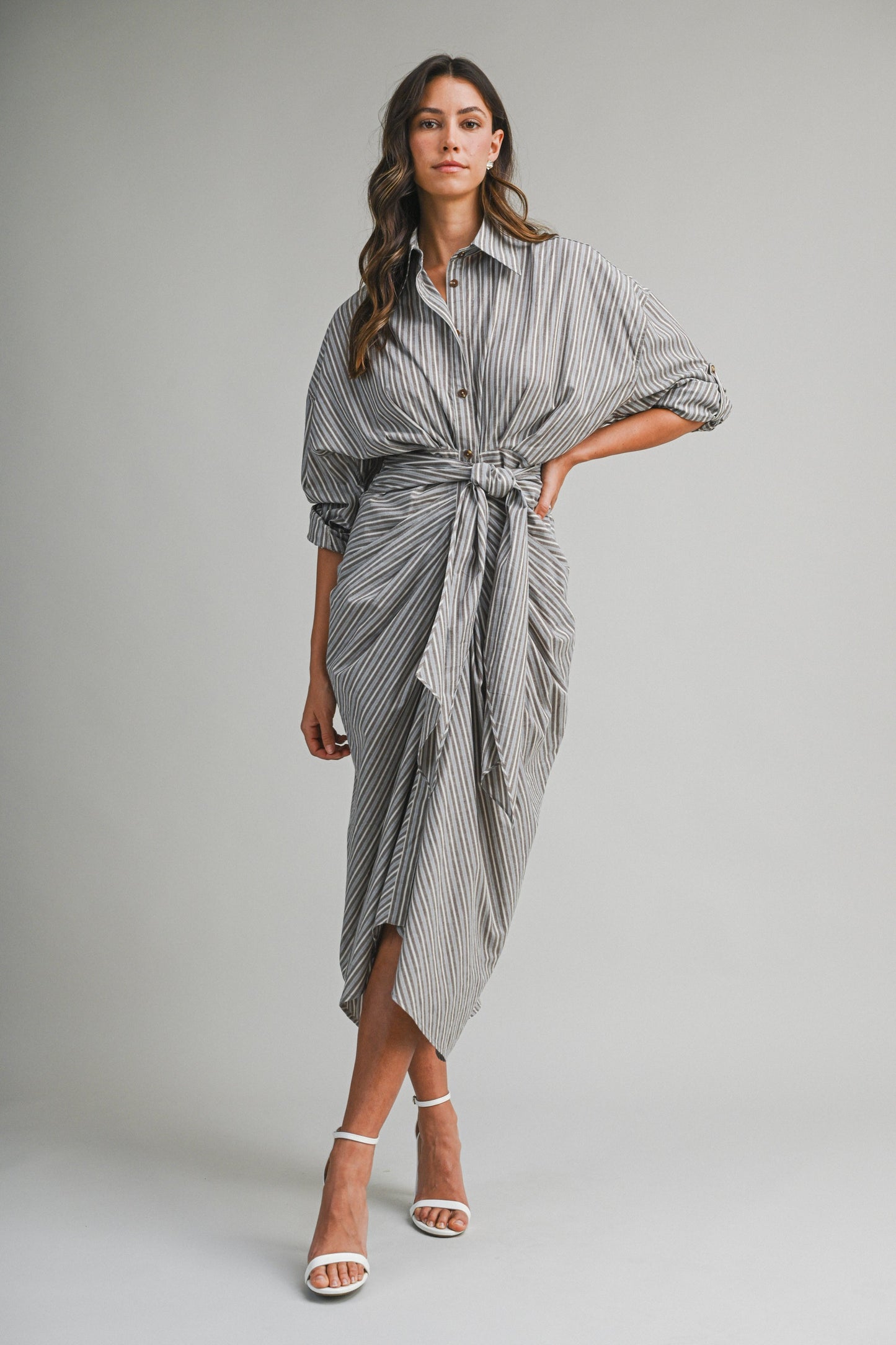 Brown Stripe Button Down Dress