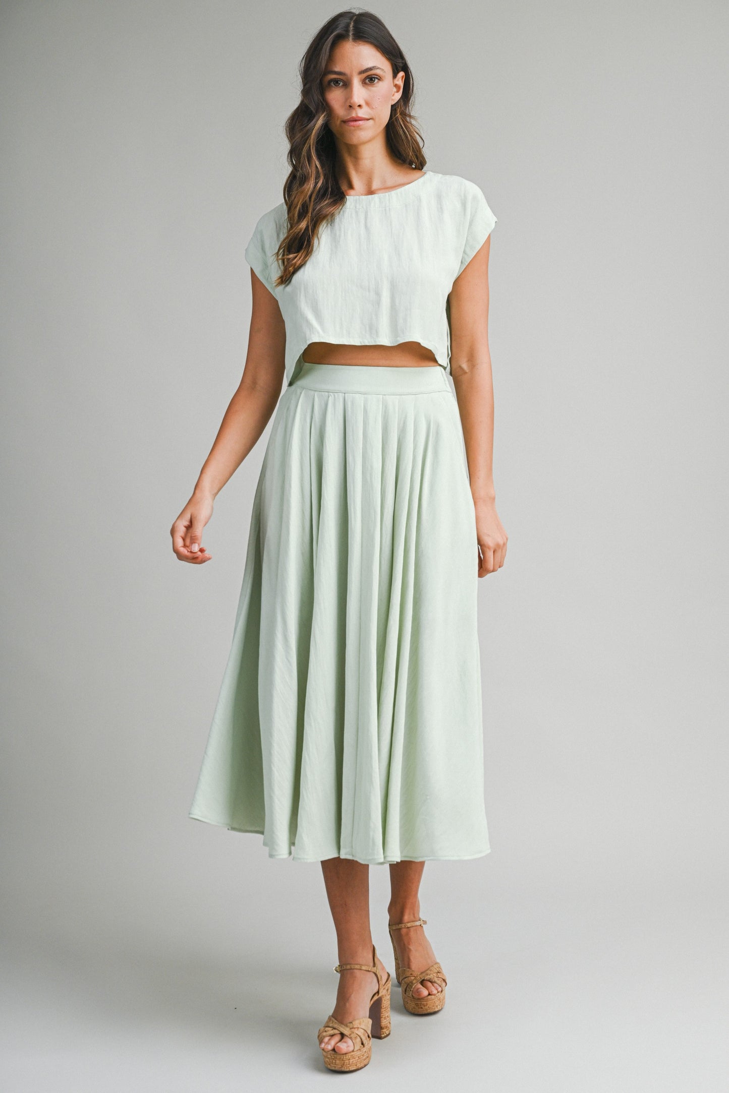 Cropped Top & Midi Skirt Set of 2 Sage