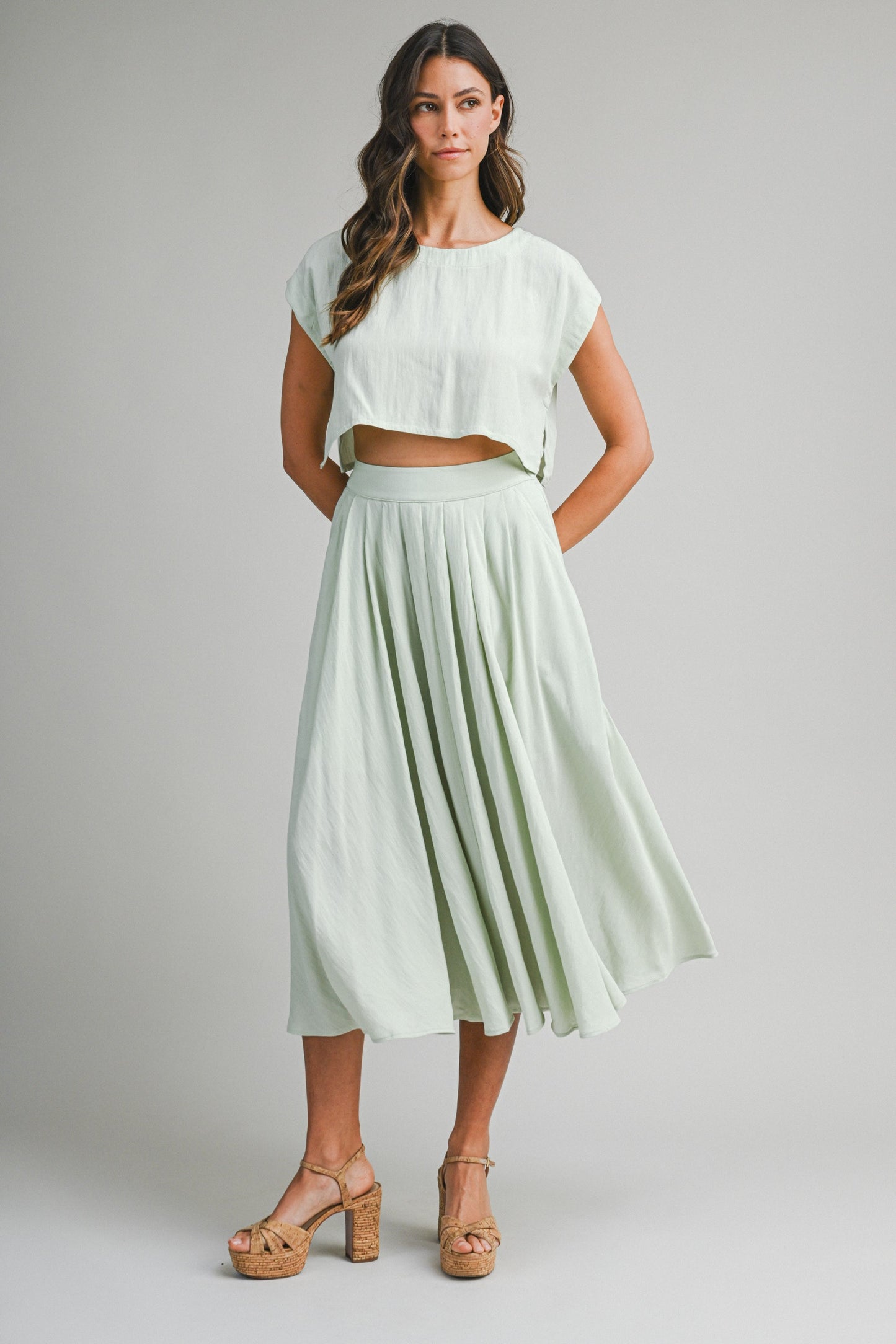 Cropped Top & Midi Skirt Set of 2 Sage