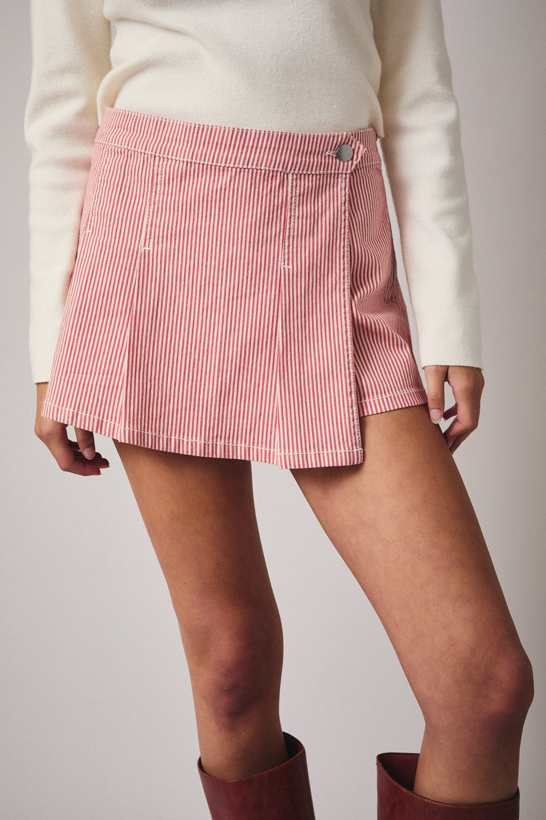 Pleated Stripe Twill Mini Skort - Clothe Boutique