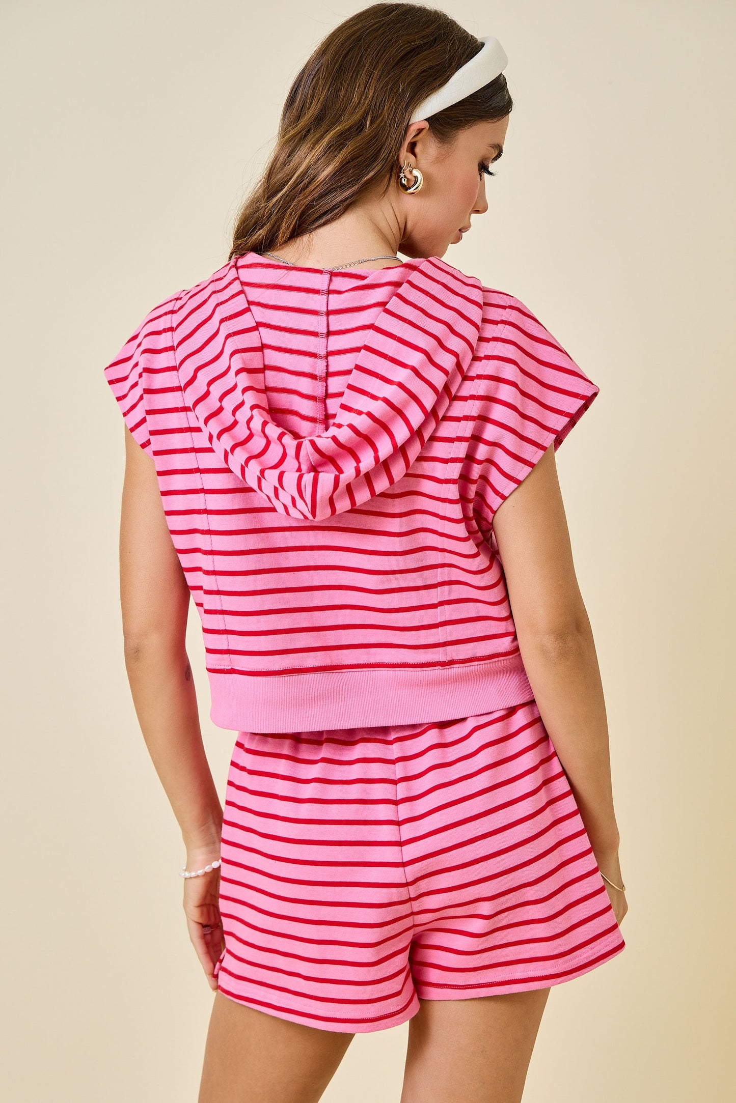 Stripe Crop Top & Shorts Set of 2 Pink - Clothe Boutique