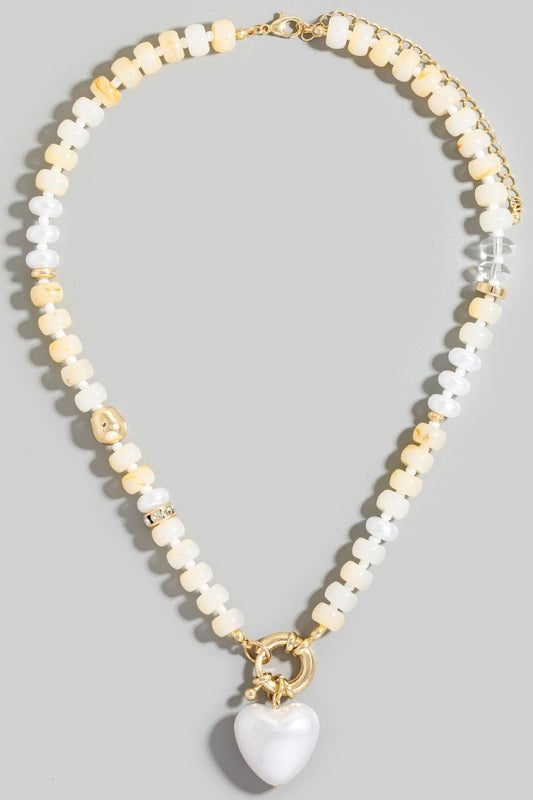 Pearl Heart Beaded Necklace White
