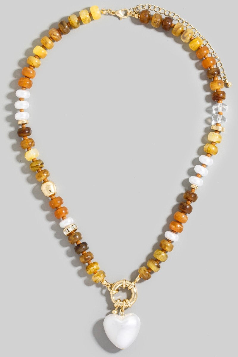 Pearl Heart Beaded Necklace Brown