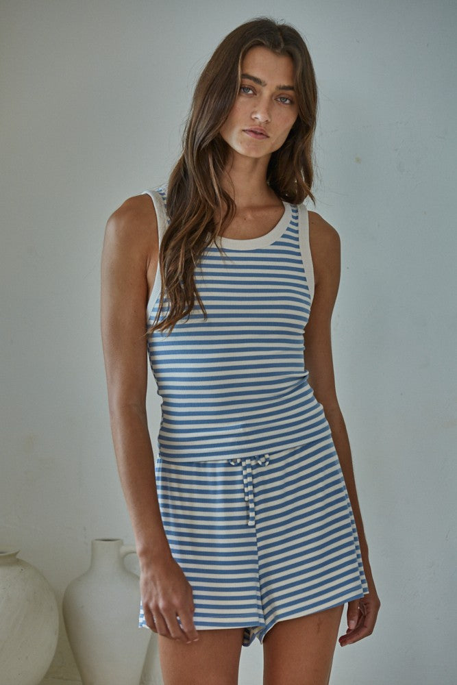 Stripe Tank & Shorts Set of 2 Light Blue