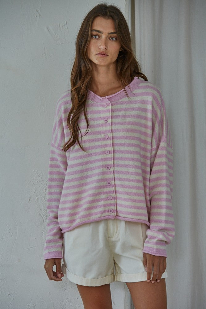 Lavender Pink Stripe Cardigan - Clothe Boutique