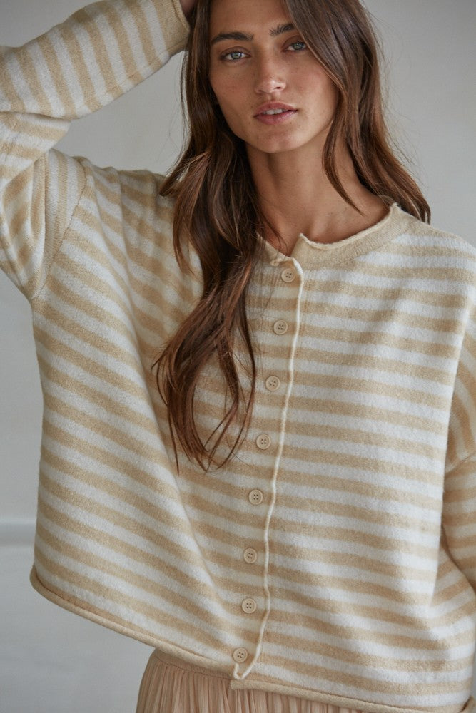 Natural Stripe Cardigan - Clothe Boutique
