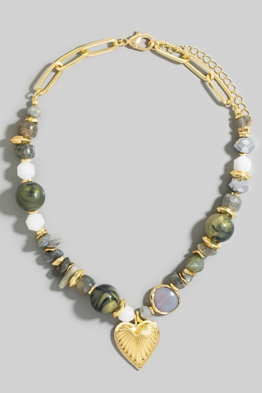 Heart Pendant Bead Necklace