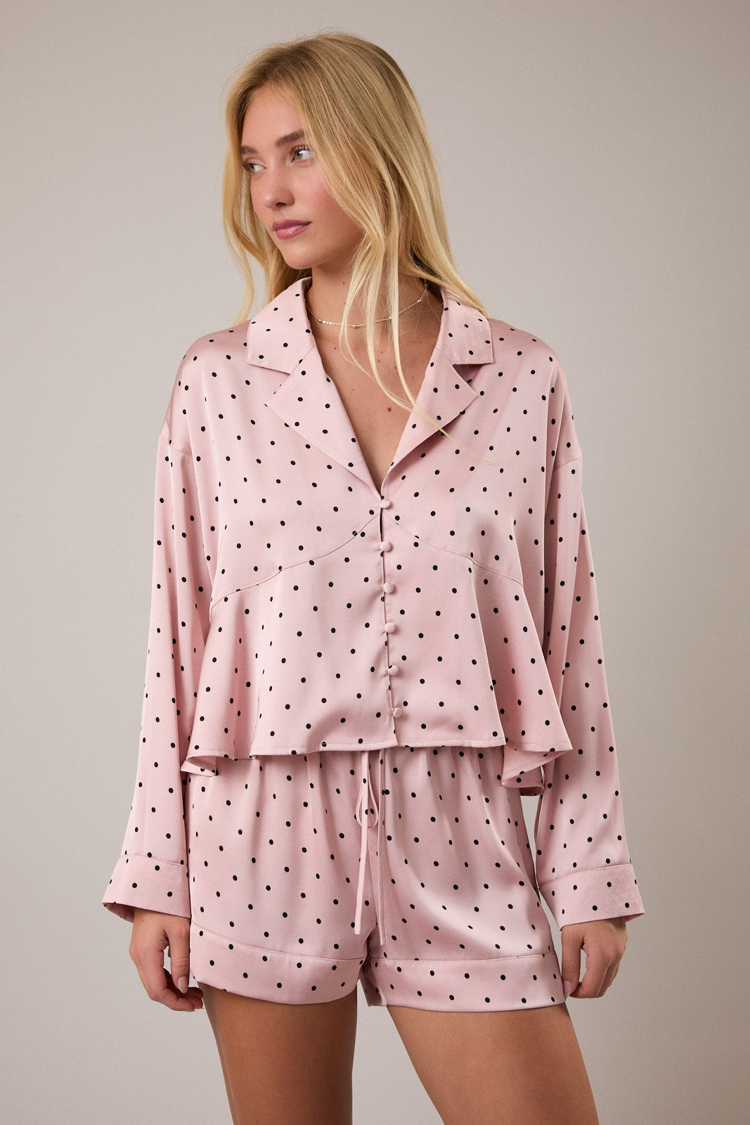 Pink Satin Polka Dot Pajamas Set of 2 - Clothe Boutique