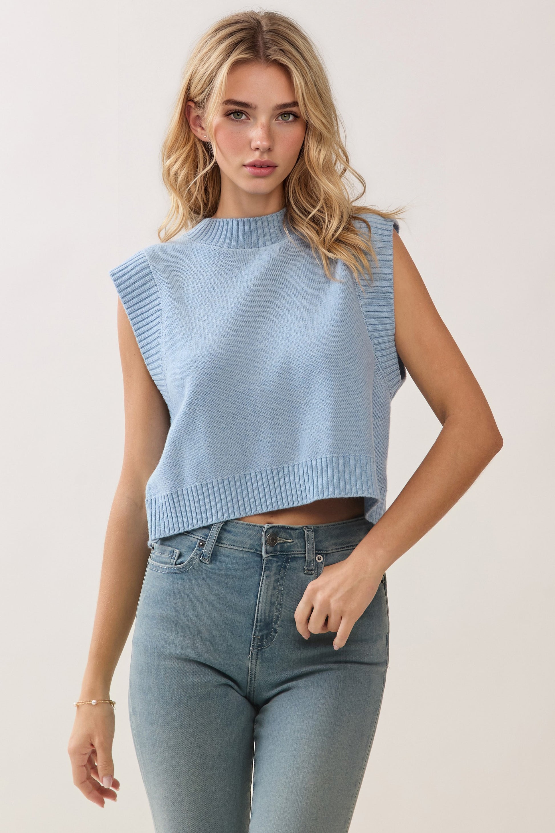 Soft Knit Open Back Top Baby Blue - Clothe Boutique