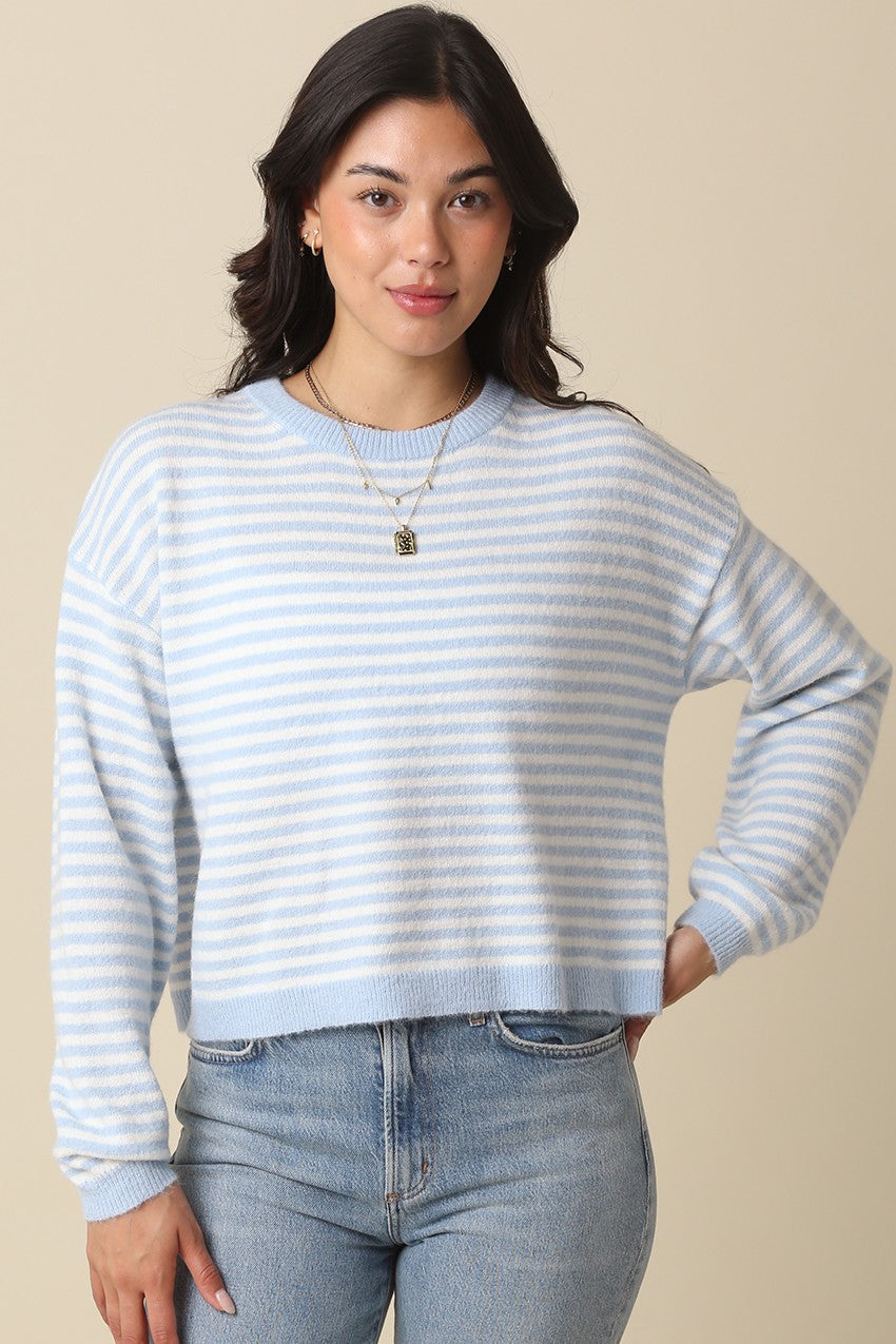 Haley Stripe Knit Top Blue - Clothe Boutique
