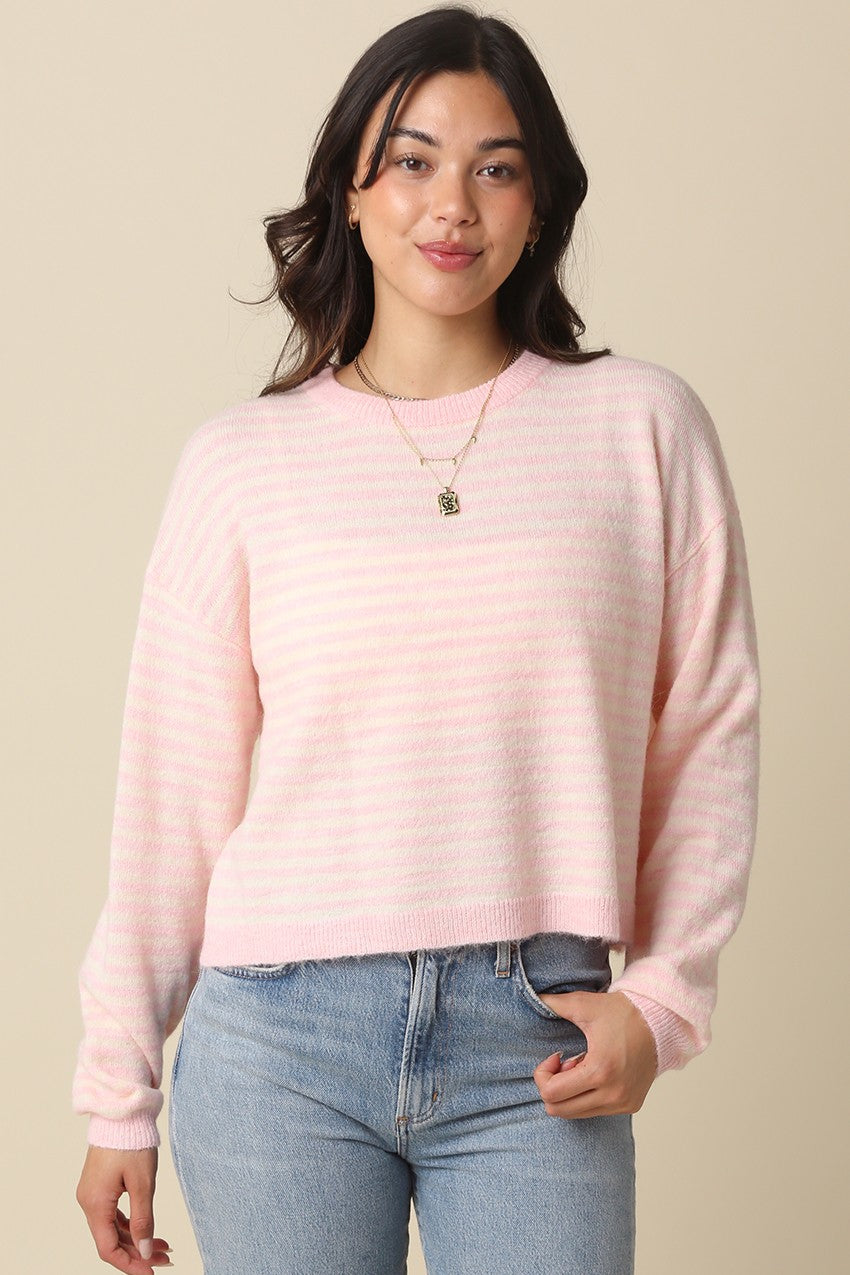 Haley Stripe Knit Top Pink - Clothe Boutique