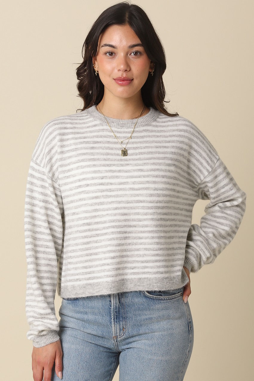 Haley Stripe Knit Top Grey - Clothe Boutique