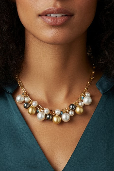 Pearl & Bead Cluster Necklace