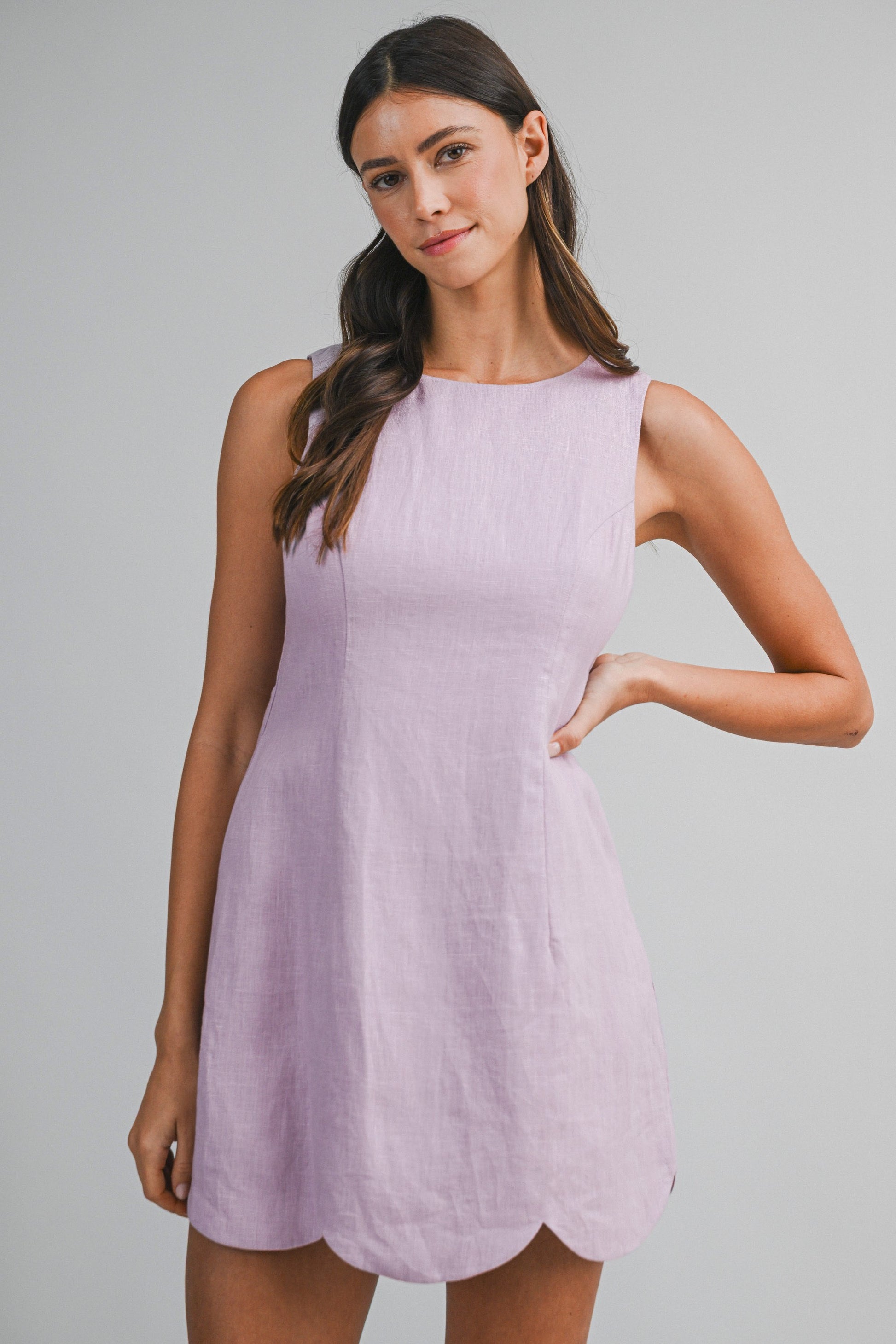 Linen Scallop Hem Dress Lilac - Clothe Boutique